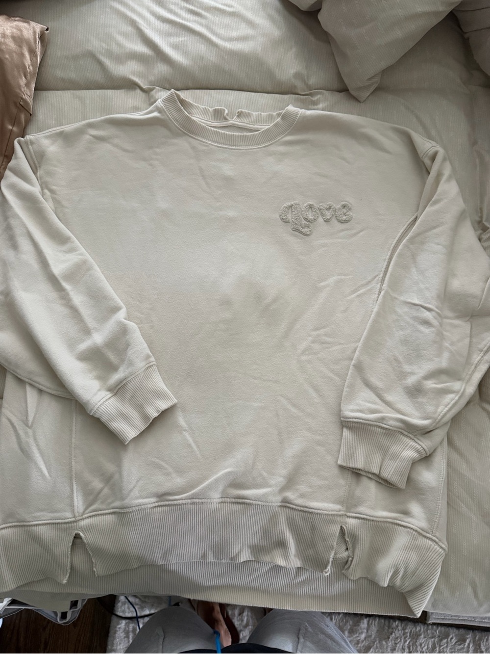 aerie Cream Crewneck Sweatshirt with 'Love' Embroidery